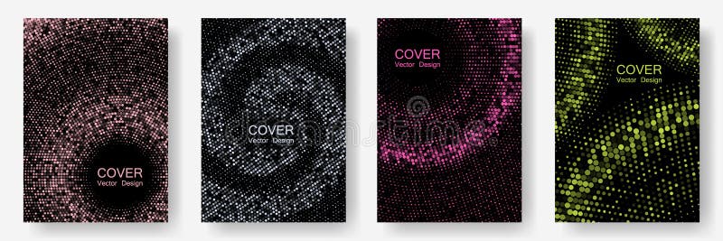 Halftone dots cover page layouts vector design. Banner patterns cool set. Party posters set with radial halftone dots gradient texture. Retro cover pages. Modern creative background. Halftone dots cover page layouts vector design. Banner patterns cool set. Party posters set with radial halftone dots gradient texture. Retro cover pages. Modern creative background.